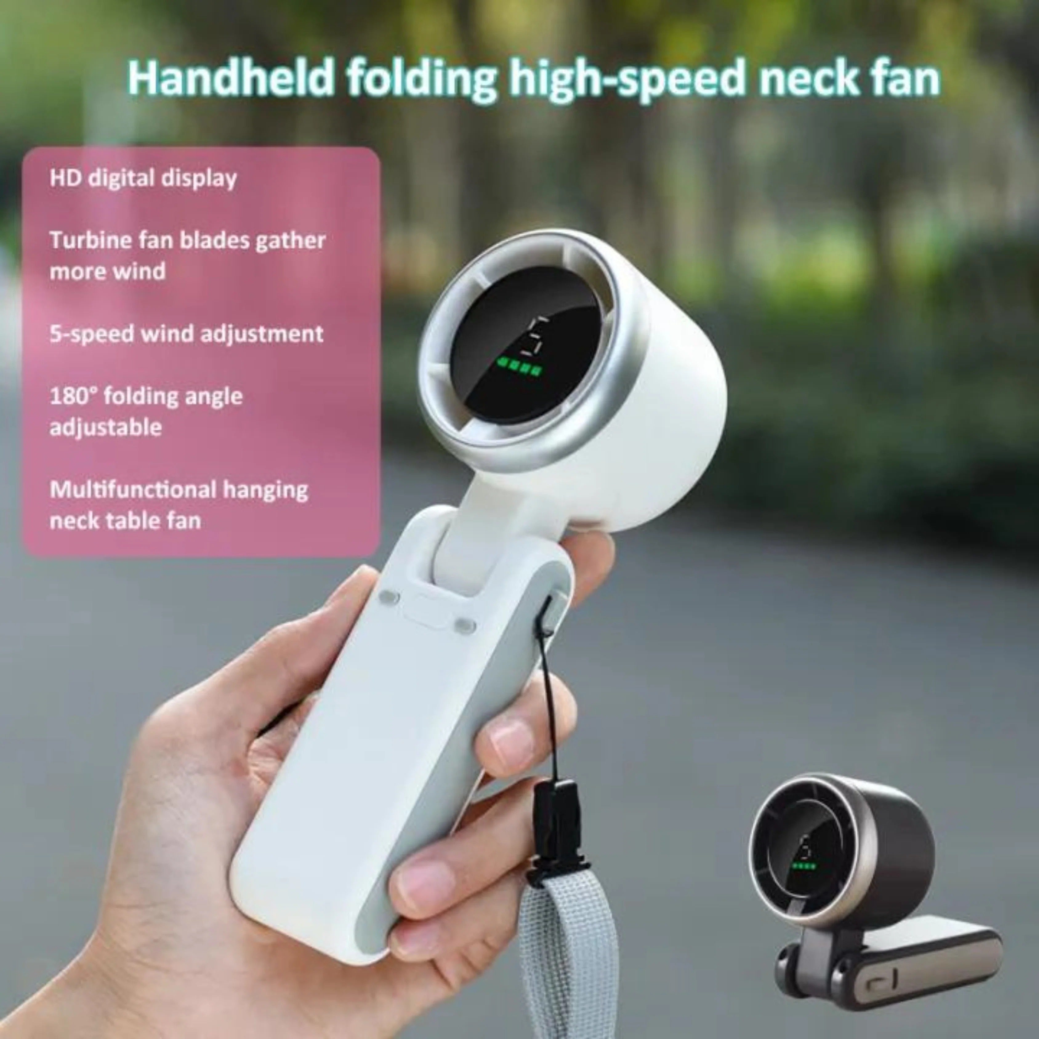 This portable folding turbo fan delivers powerful cooling with 5 speed control in a compact rechargeable design.