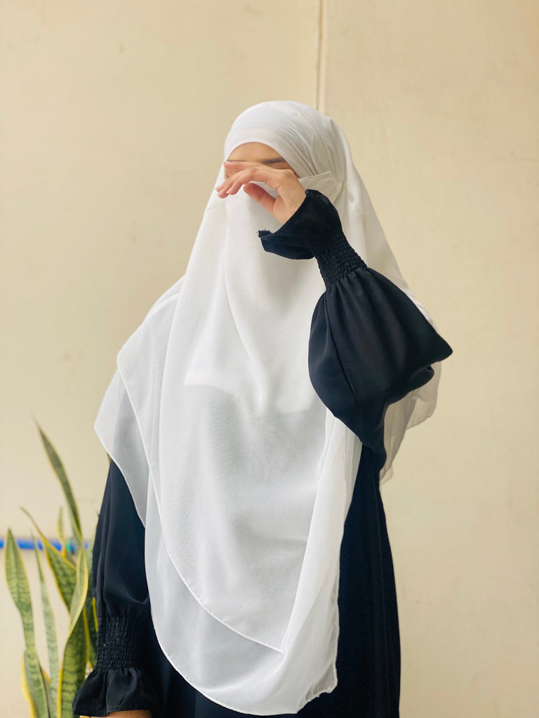 3 Layer Khimar Hijab Set with Niqab – Imported Chiffon, Free Size (Black)