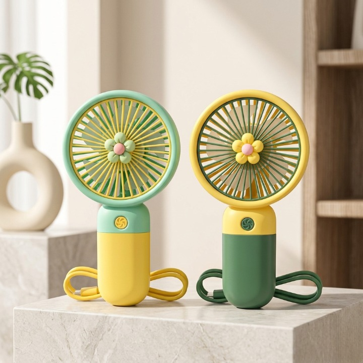 Mini Portable Handheld Fan – USB Rechargeable Cute Fruit Cartoon Cooling Fan (Random Color)