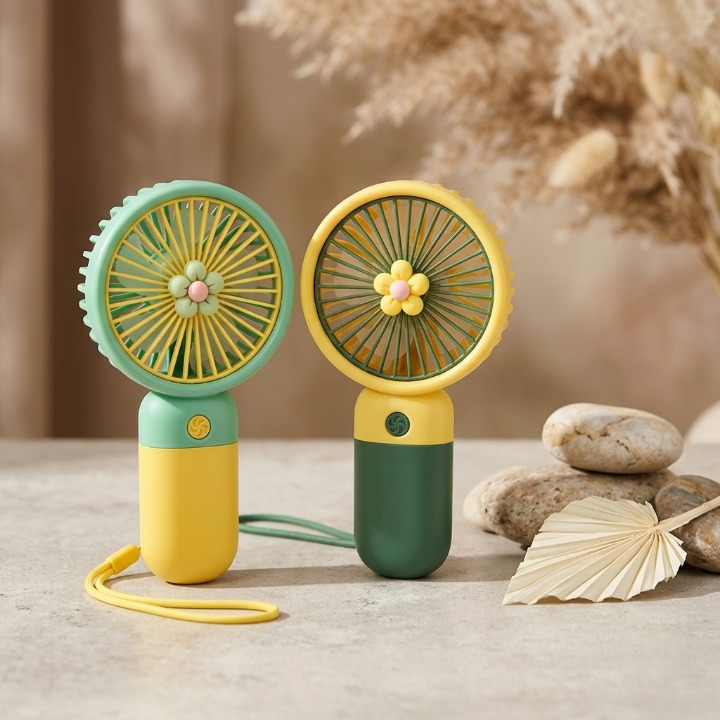 Mini Portable Handheld Fan – USB Rechargeable Cute Fruit Cartoon Cooling Fan (Random Color)