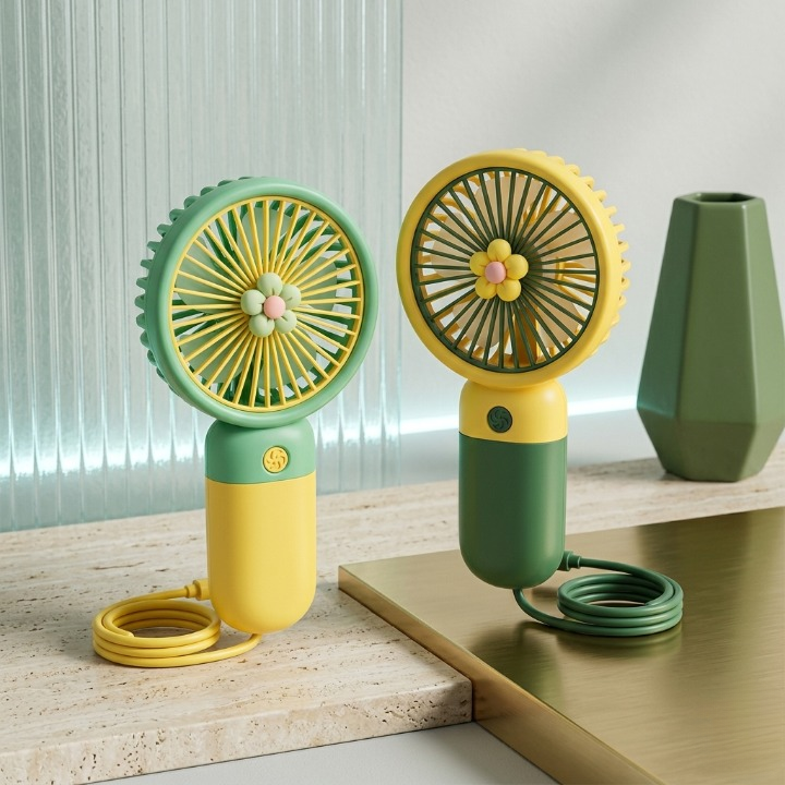 Mini Portable Handheld Fan – USB Rechargeable Cute Fruit Cartoon Cooling Fan (Random Color)
