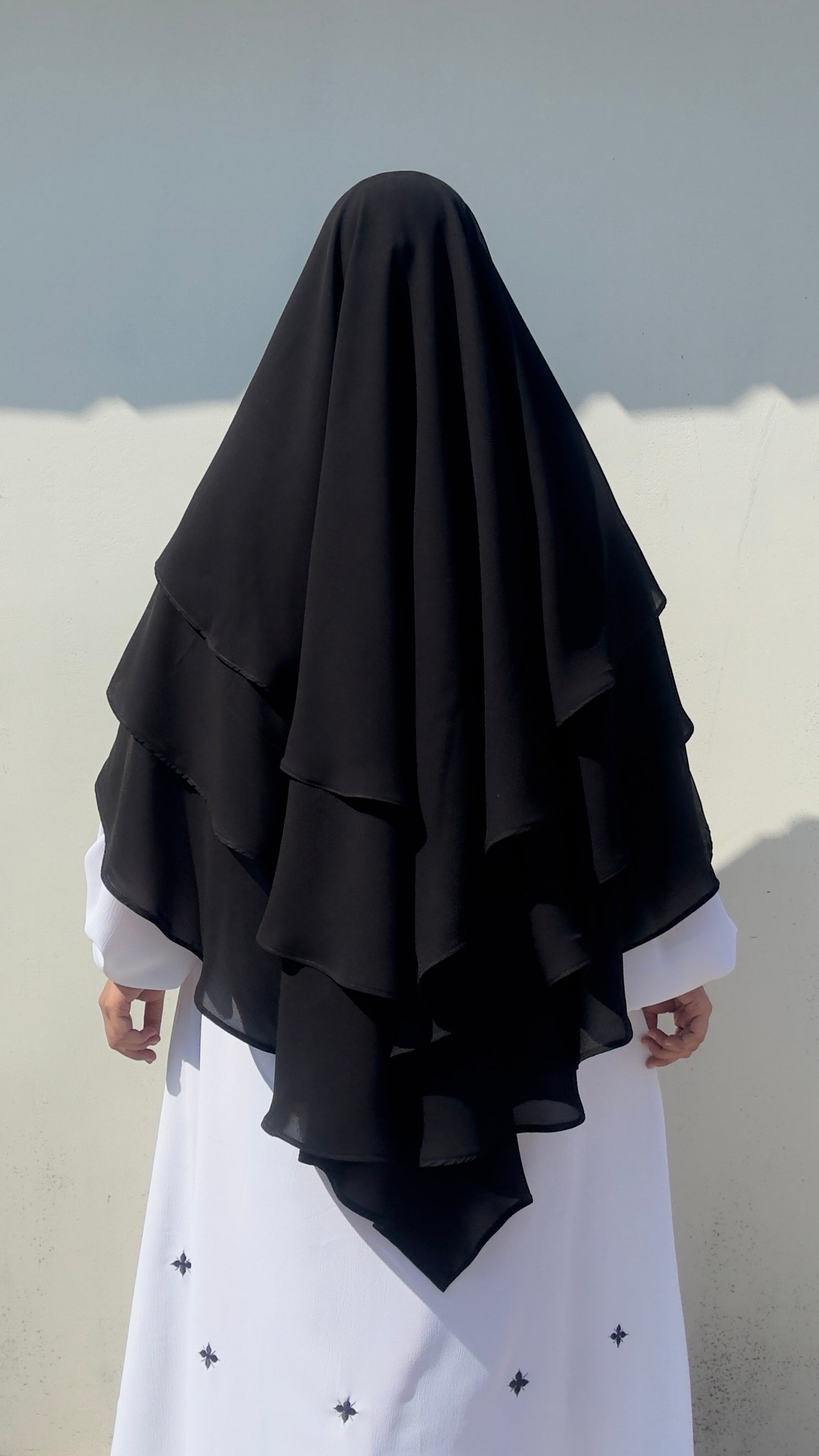 3 Layer Khimar Hijab Set with Niqab – Imported Chiffon, Free Size (Black)