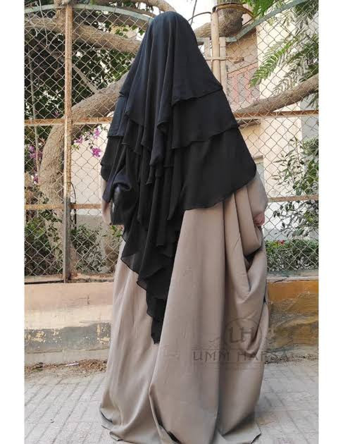 3 Layer Khimar Hijab Set with Niqab – Imported Chiffon, Free Size (Black)